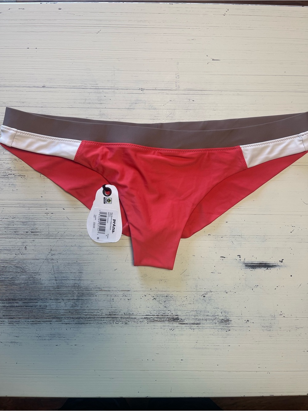 Prana Rose Pink Bikini Bottom with White Accents